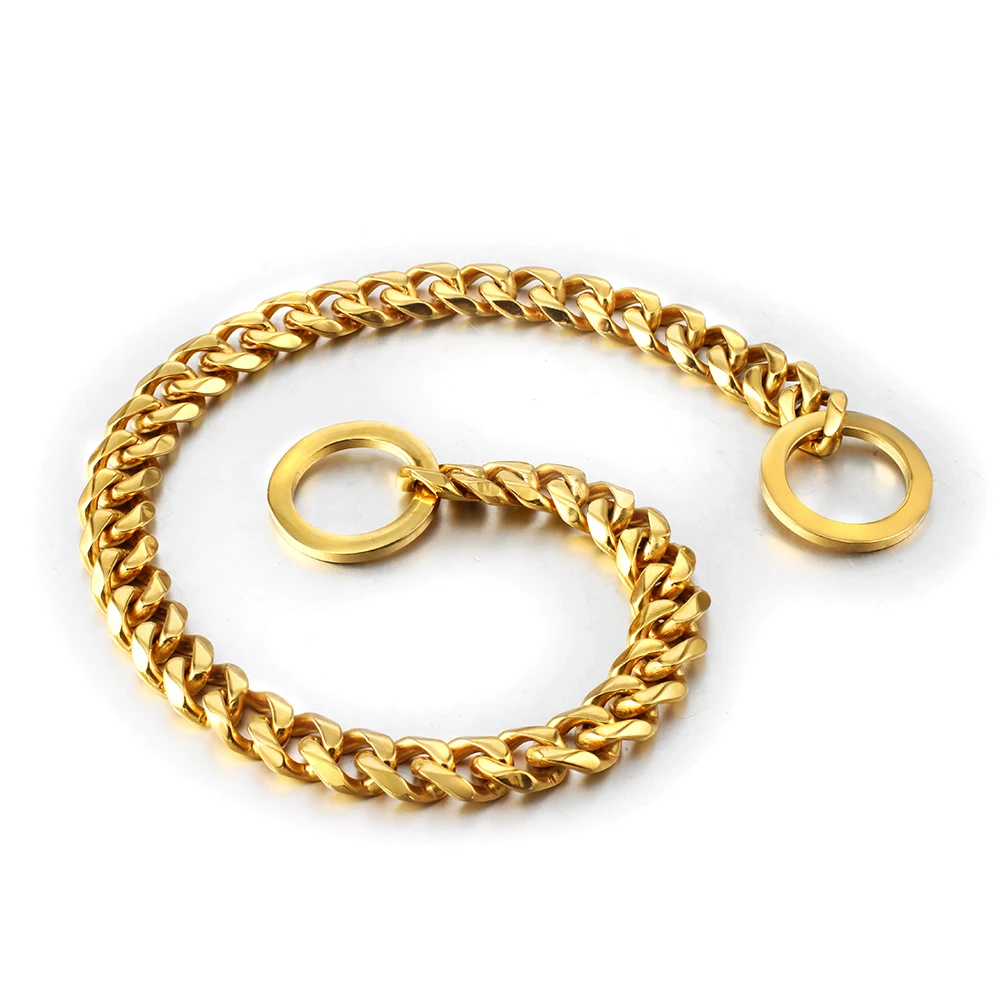 

1PC Metal Adjustable Stainless Steel Chain Dog Collar Double Row Gold Choker Training Show Safety Control Length Can Customize