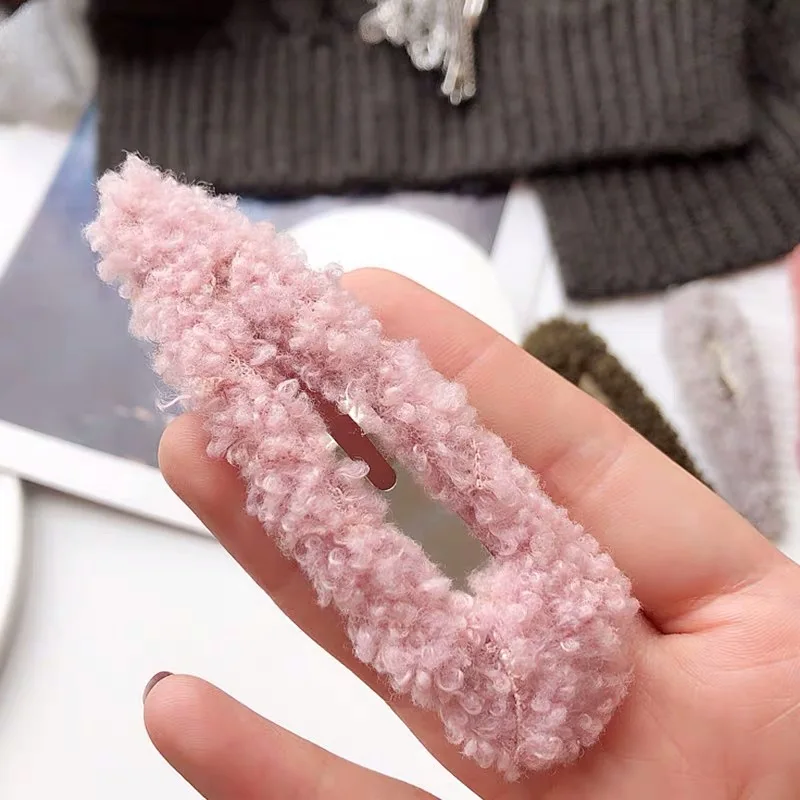 9cm Pink M MISM плюшевые зимние заколки для волос женские капли BB заколки для волос шерстяные заколки для волос для девочек модные заколки для волос с буквенным принтом аксессуары для волос - Цвет: 9cm Pink