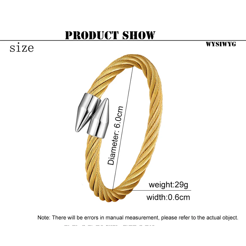 

New Trendy twisted line cuff bracelet men women punk jewelry stretch stainless steel cable Golded bracelet Gifts for Girls 2021