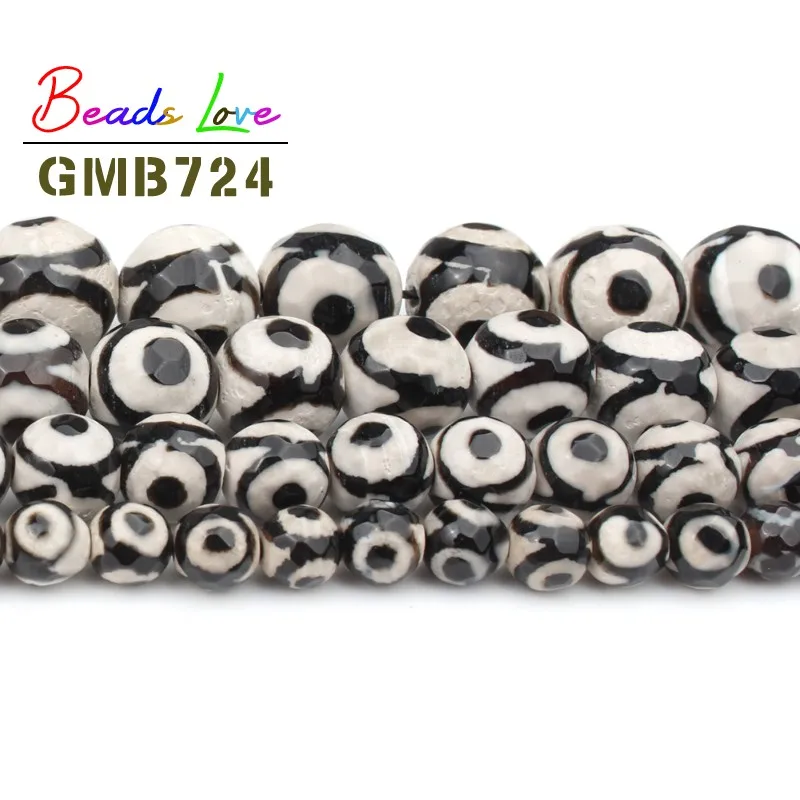 Natural Stone Faceted Black Spot Tibetan Mystical Old Agates Eye Beads for Jewelry Making 6 8 10 12mm Diy Bracelet Necklace 15'' |