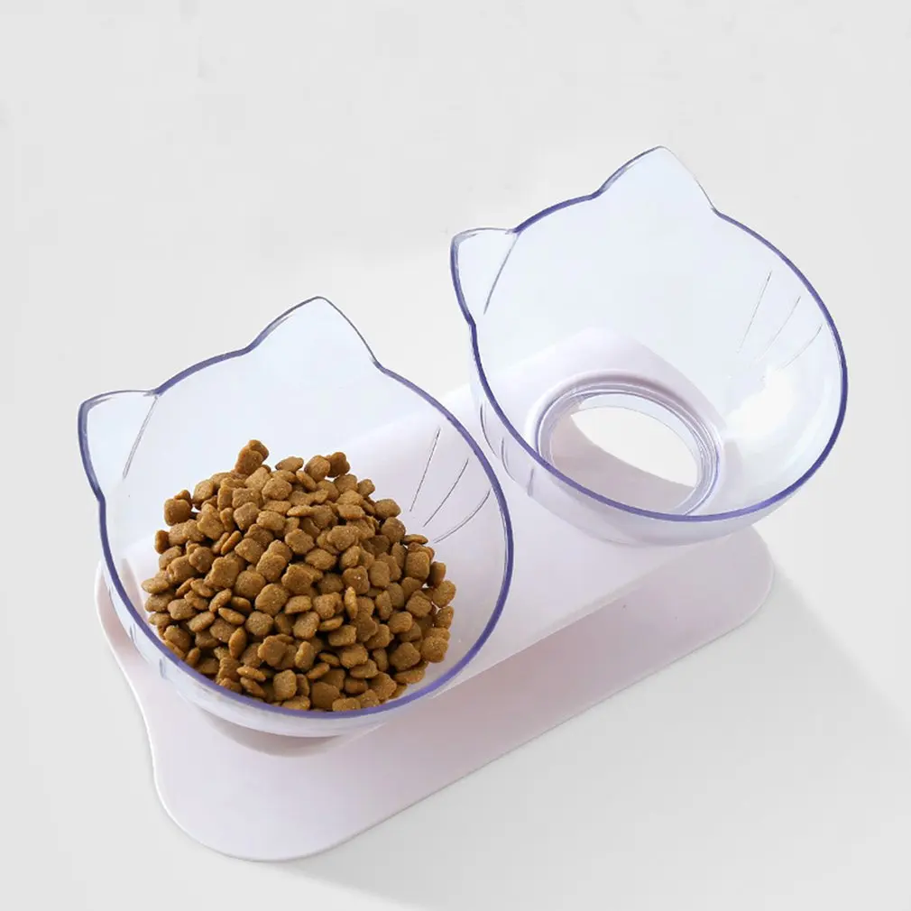 

Transparent Cat Bowl Double Bowl Non-Slip Cat Food Bowl Dog Food Bowl Drinking Cat Bowl 45 Degree Inclined Mouth