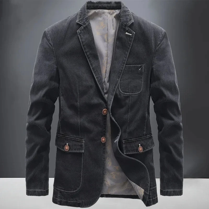 Джинсовый костюм мужской с карманами однобортный приталенный сиреневый пиджак