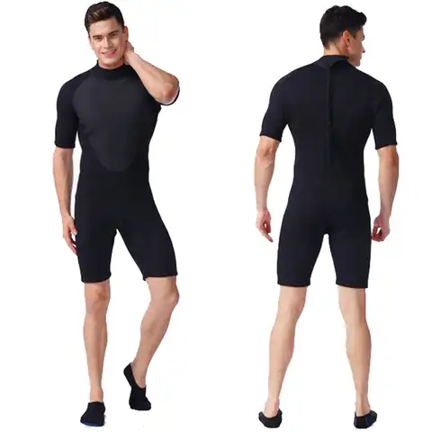 Неопреновый гидрокостюм для дайвинга 3 мм с молнией на спине, термобелье для шорт, мужской цельный костюм для дайвинга, для серфинга, для взр...