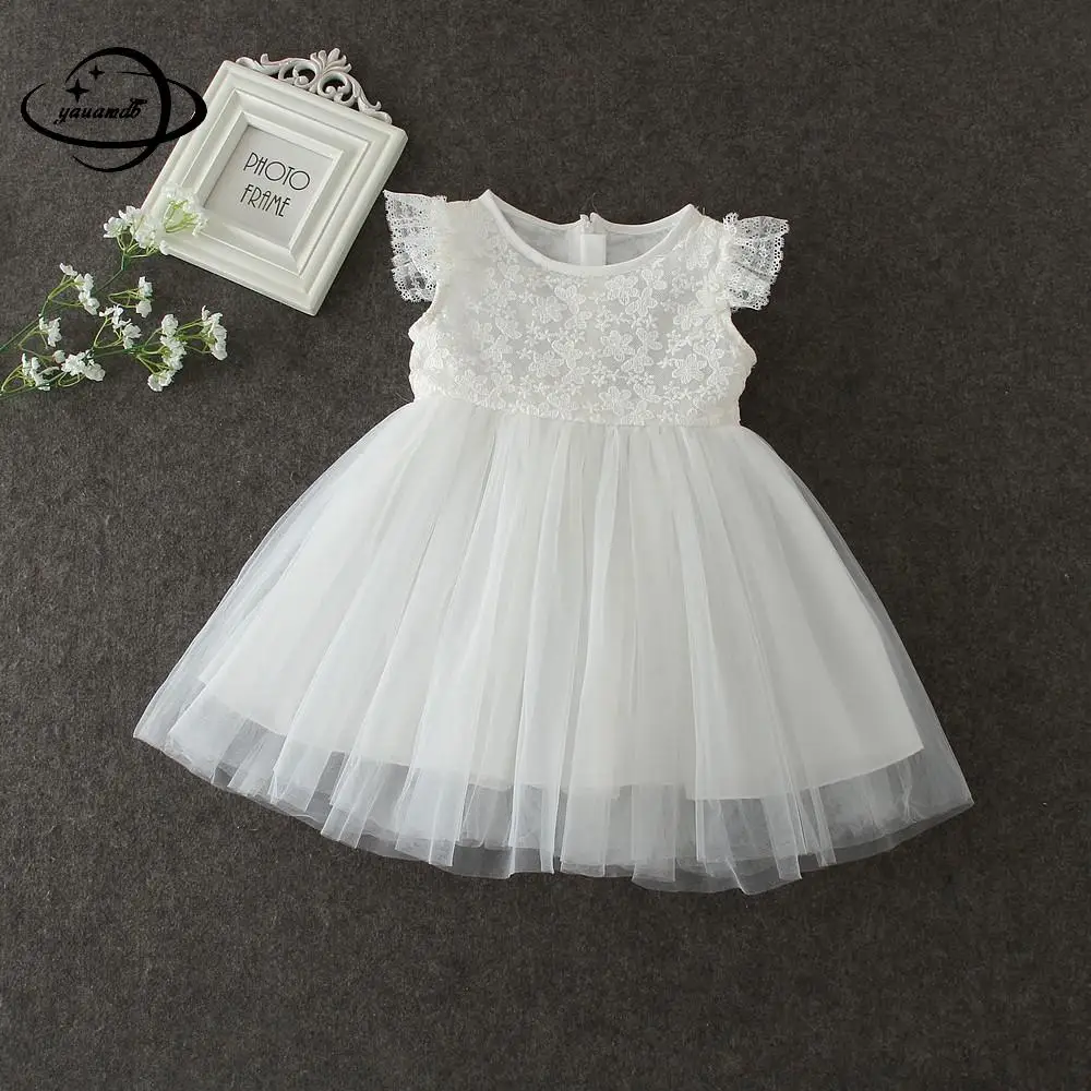 0-2Y New Arrival Baby Girls Dress Summer Cotton White Solid Color Infant CUTE Knee-Length Wedding Party Princess Clothes 45