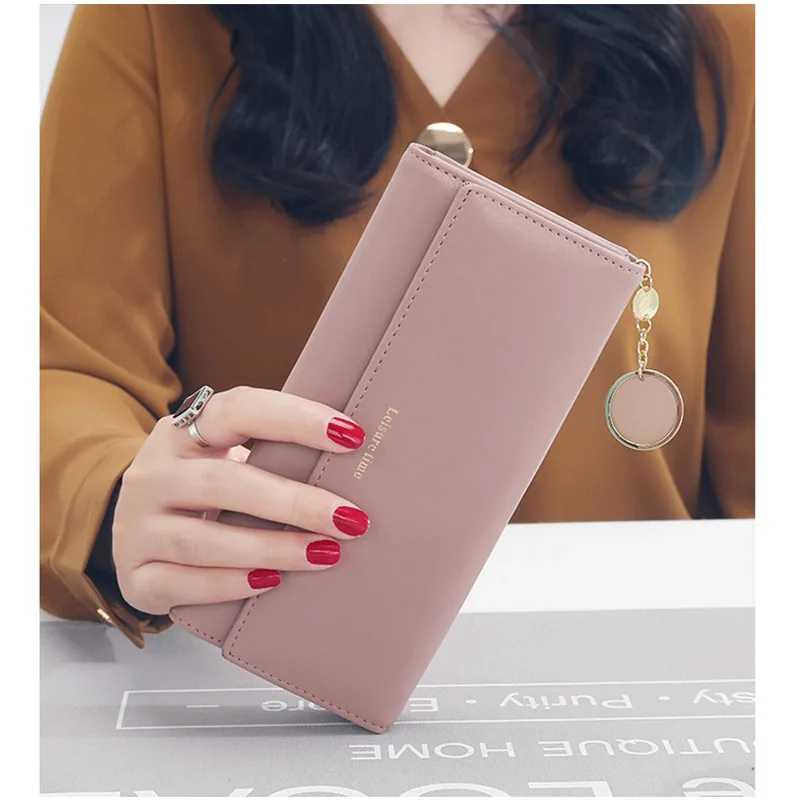Модный женский кошелек из искусственной кожи однотонный Дамский бумажник на