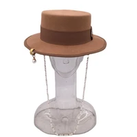 2021 new arrival winter hat for women khaki wool fedora with peal chain s size and m size free shipping