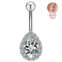 925 sterling silver belly button bars tear drop navel piercing ring clear cz navel rings belly rings belly piercing
