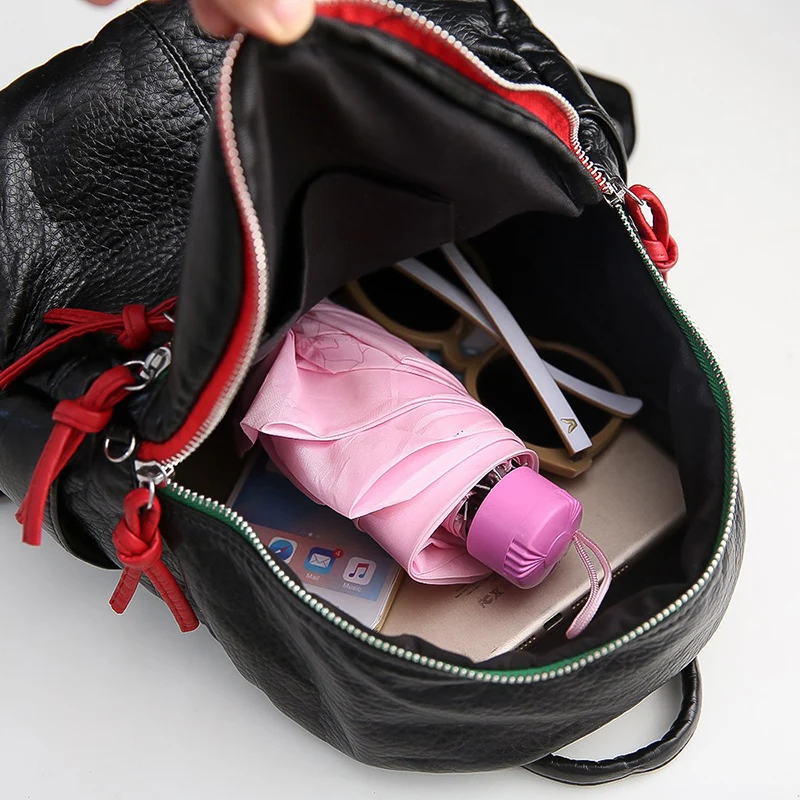 

Washable Soft pu Leather Women backpack small simple campus student school bag travel backpack female shoulder bag Daypack black