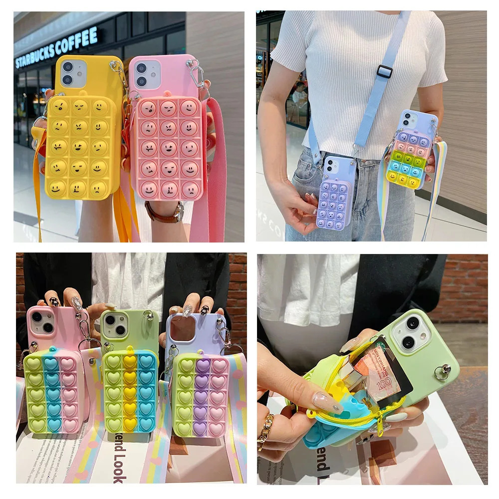 

Coin Purses Wallet Silicone Case For OPPO Reno 10x 2 3 4 5 F 6 Pro Pop Fidget Toys Push Bubble Rainbow Beans Soft Cover Capas