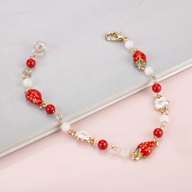 Kawaii Shine Crystal Red клубничный Шарм браслет браслеты милые эмалевые для женщин
