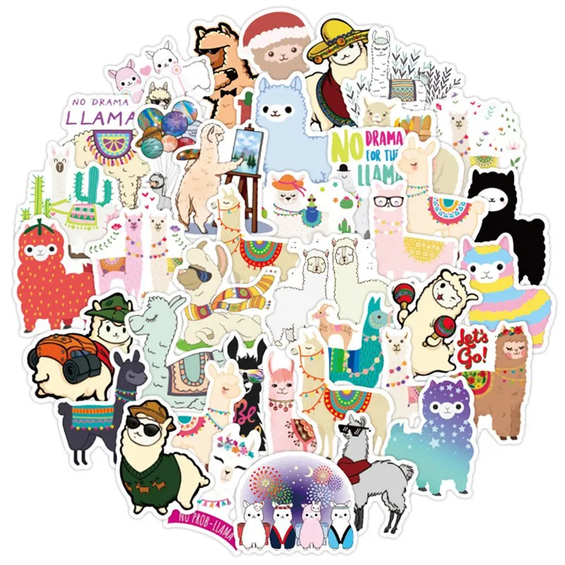 50 шт. милые наклейки с альпакой Мультяшные в виде верблюжьих овец и животных для