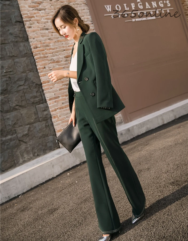 

Formal Uniform Designs Pantsuits with 2 Piece Set Wide Legs Pants and Jackets Coat for Women Business Work Wear Blazers Set