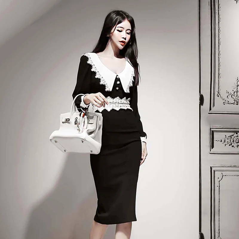 Модное платье для женщин сезон весна лето платья повседневное офисное черное