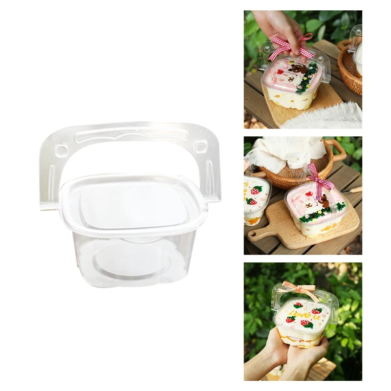 

Прозрачная коробка для десертов с ручкой, прозрачная пластиковая корзина для кексов и чизкейков, коробка для выпечки и пудинга коробка для ...