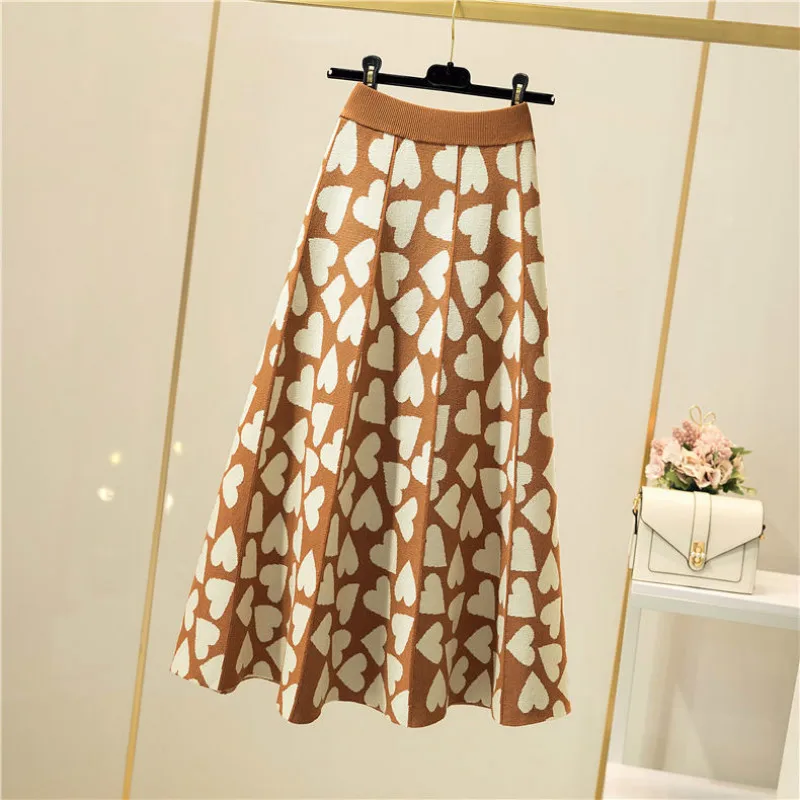 

2021 Women Lovely Knitted Skirt New Style Autumn Winter High Waist Slim Midi A-line Casual Skirts Fashion Ladies Bottoms Y319