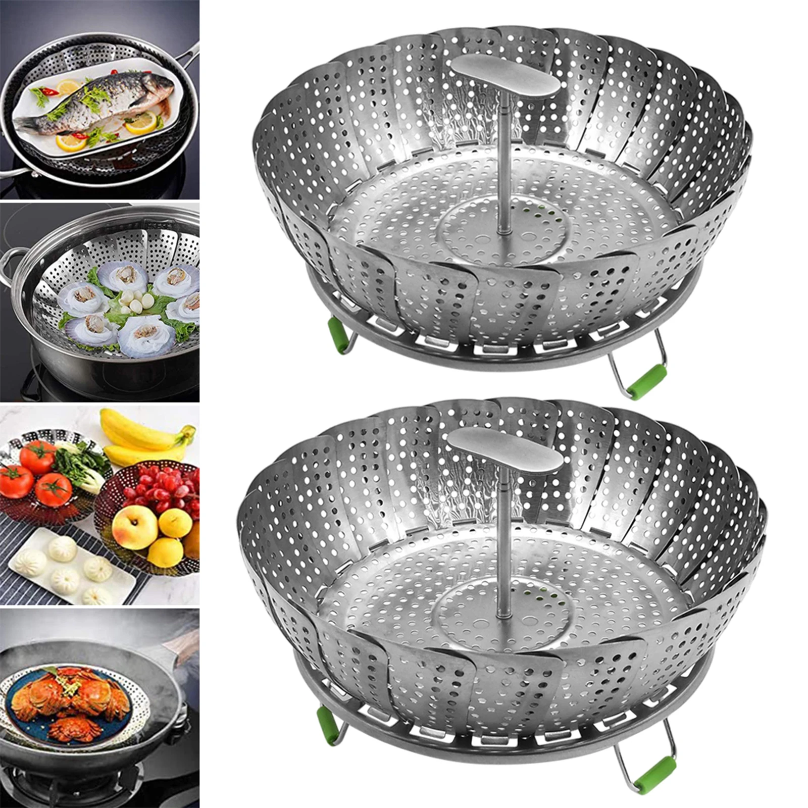 

Steamer Basket,Stainless Steel Vegetable Steamer Basket,Folding Steamer Insert for Vegetable Fish Seafood Cooking Steamers