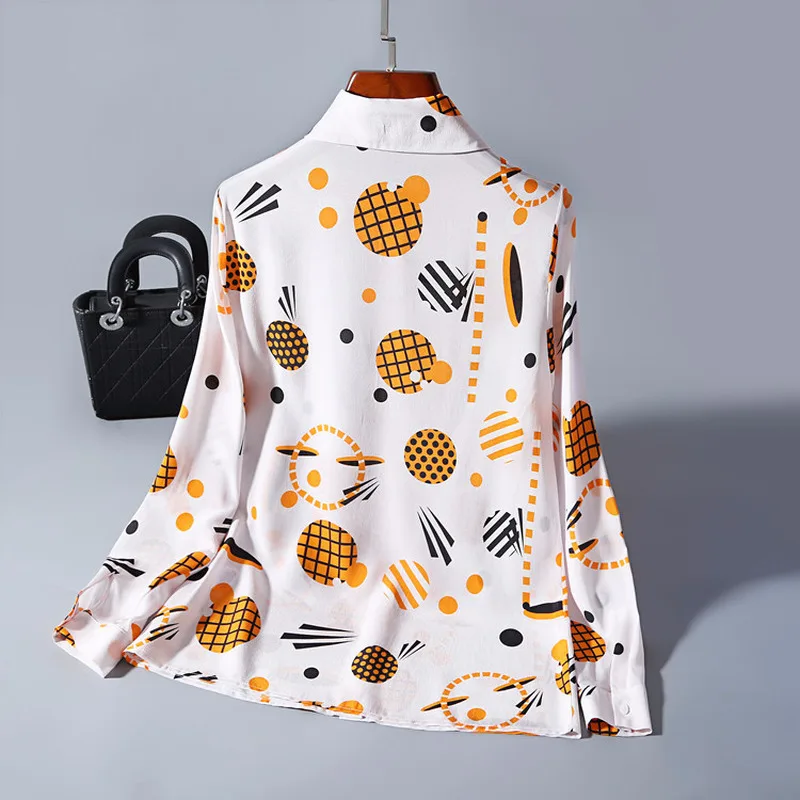 Womens Tops and Blouses Spring 100% Real Silk Blouse Long Sleeve Shirts Print Harajuku Blusas Mujer De Moda LWL1621
