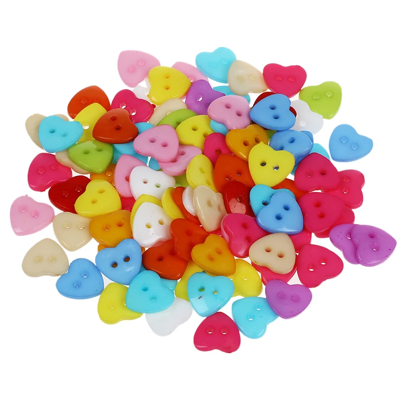100X пластиковые пуговицы с двумя отверстиями в форме сердца для шитья | Дом и сад