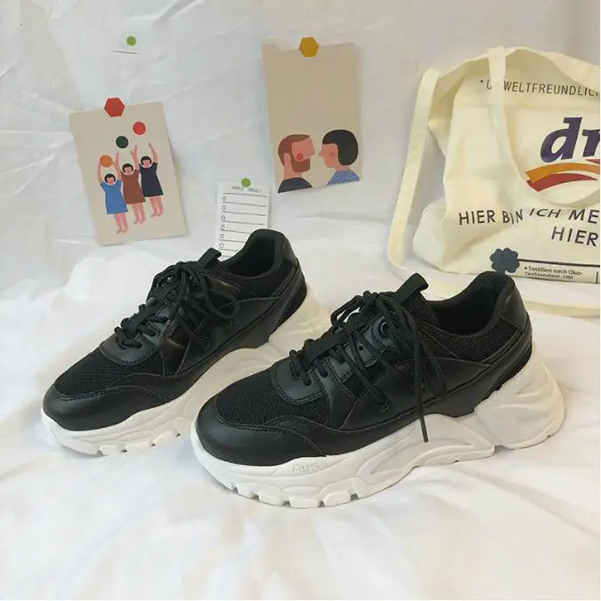 Women Chunky Sneakers Fashion Women Platform Shoes Lace Up Pink Vulcanize Shoes Womens Female Trainers Big sneake SZ8X8 - Цвет: 3