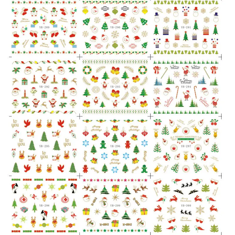 12 шт/1 лист 3D Рождественские наклейки для ногтей рождественские Санты Снеговики