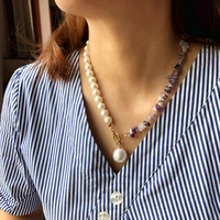 crystal crushed stone clavicle chain pearl pendant necklace for female with multicolor stitching pearl necklace wholesale