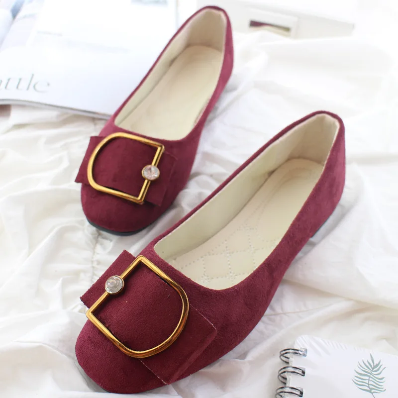 Flat Shoes Female 2021 Spring and Summer New Square Head Women's Single Shoes Large Size Female Suede Casual Flat Shoes Female