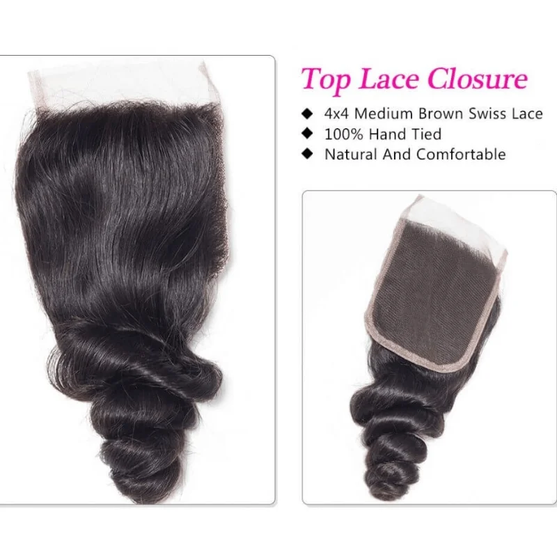 Peruvian Loose Wave With 4*4 Closure 100% Virgin Remy Hair Spring Curly 3 Bundles Ulamaz | Шиньоны и парики