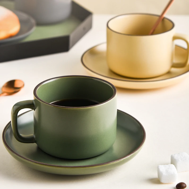 

European Style Travel Coffee Cup Ceramic Modern Espresso Mugs Tea Cups and Saucer Sets Eco Friendly Vaso Para Cafe Drinkware