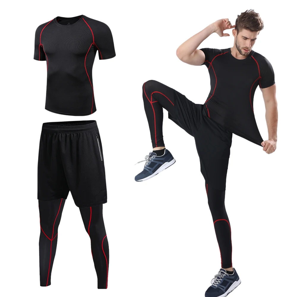 Мужской компрессионный спортивный комплект 3 шт с компрессионной футболкой