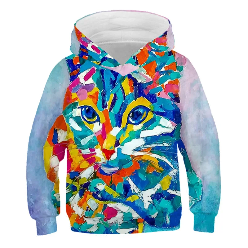 

Kids Hoody 3D Print Animal Hoodie Cartoon Graphic Tops Children's Loose Long sleeved Hoodie Colorful Pattern Cat Children jacket