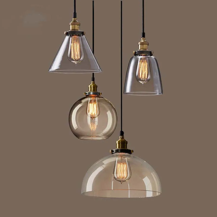 Lámparas colgantes clásicas de estilo nórdico para Loft, lámpara colgante de cristal E27 para cocina, decoración del hogar