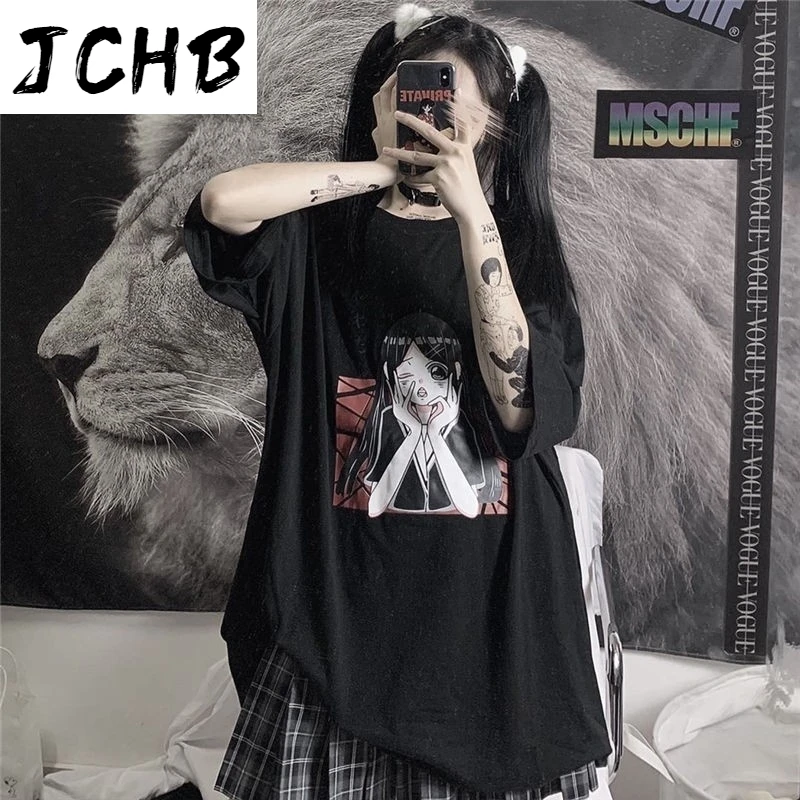 

2021 Cartoon Anime Print Japan t Shirt Women Clothes T-shirt Streetwear Top Harajuku High Street Tops Summer New Tshirt