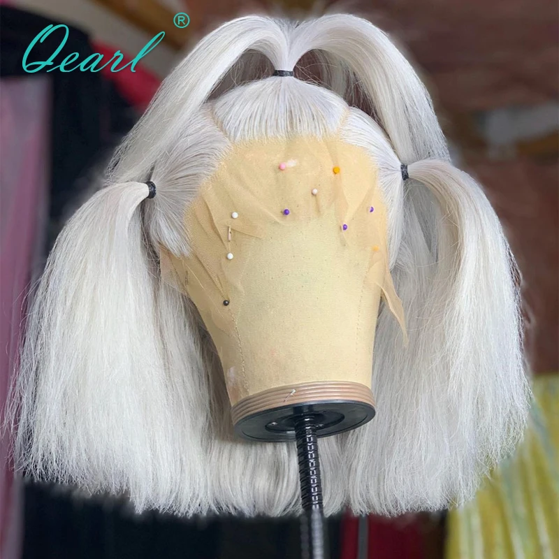 

White Blonde Lace Front Wig for Women 13x4/13x6 Straight Lace Frontal Wigs Icy Short Bob Wig Preplucked Remy Hair 150% Qearl