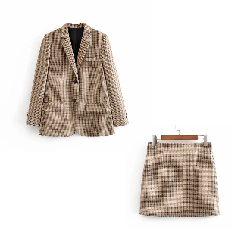 Осенняя офисная юбка костюм из двух предметов новинка 2019 приталенный