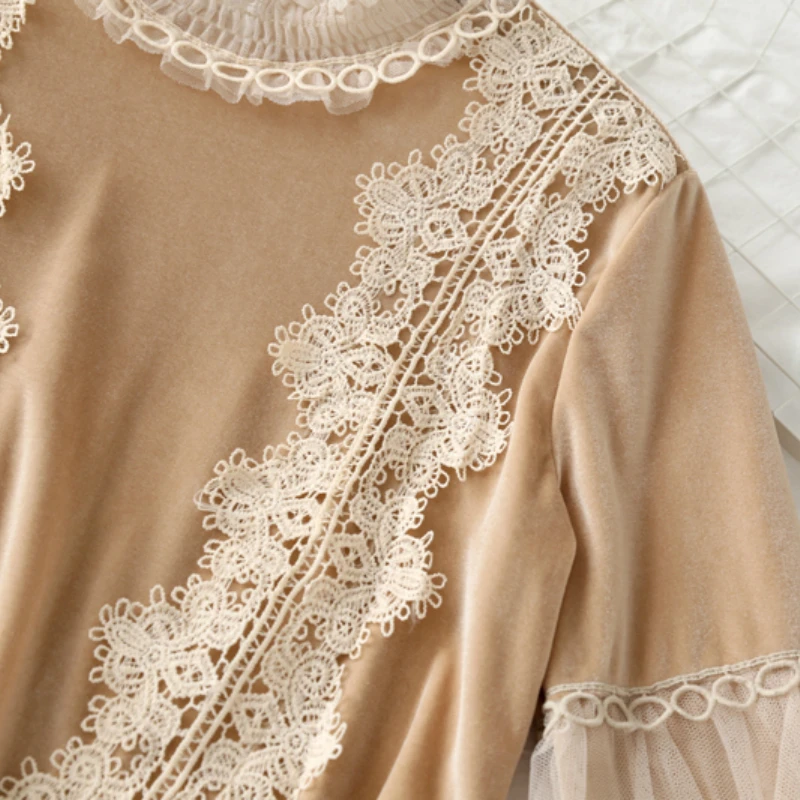 Осень/Зима Женская бaрхaтныe лeггинсы сращивания блузка Женский пуловер пряжи с