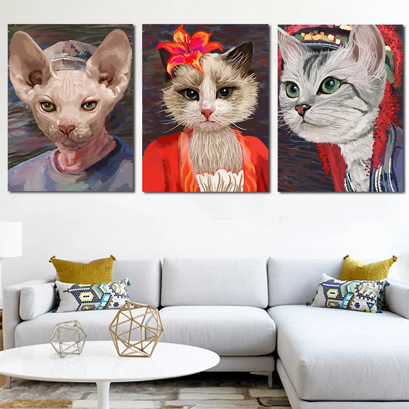 Винтажная Картина на холсте мультяшный портрет кардинал кот настенные