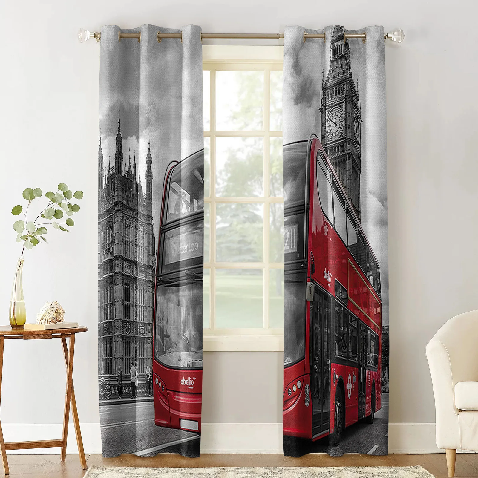 В стиле улиц Лондона Красный автобус Биг Бен оконные шторы в простом для Гостиная