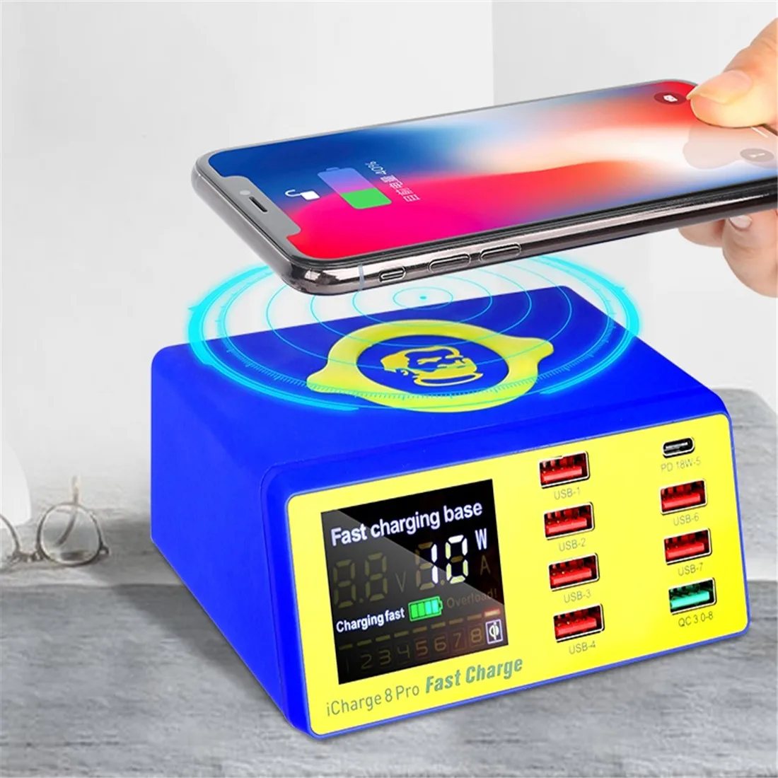 Price ميكانيكي iCharge 8 برو شاحن لاسلكي PD 18 واط الشواحن الذكية QC 3.0 قاعدة شحن سريع LCD شاشة ديجيتال إصلاح الهاتف المحمول