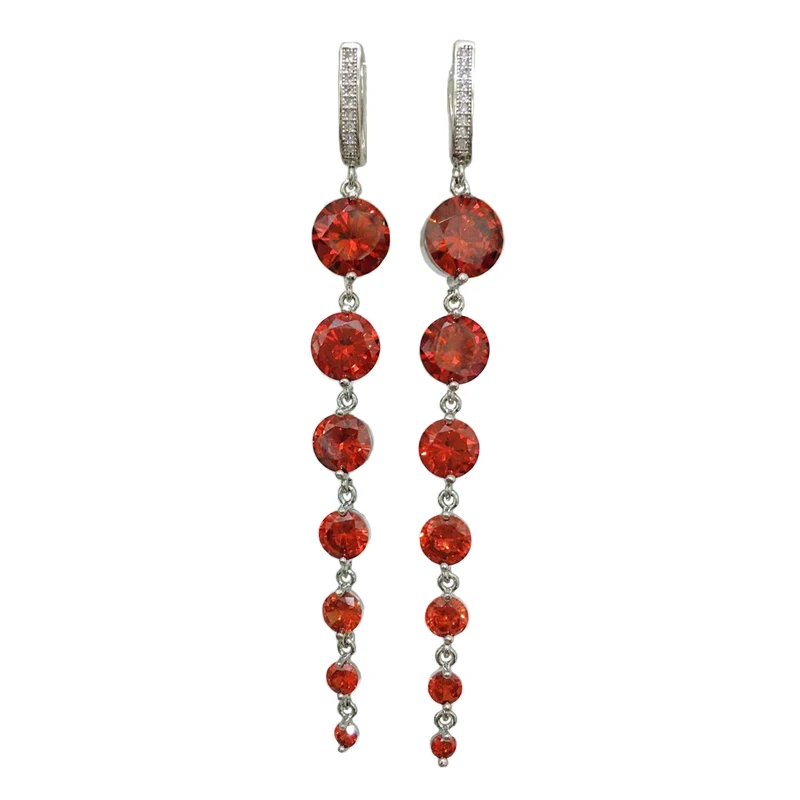 silver red MAIKALE, новинка, модные, круглые, CZ циркониевые, длинные серьги для женщин, розовое золото, хорошее ювелирное изделие, кисточка, черные, серебряные, висячие серьги в подарок - Окраска металла: silver red