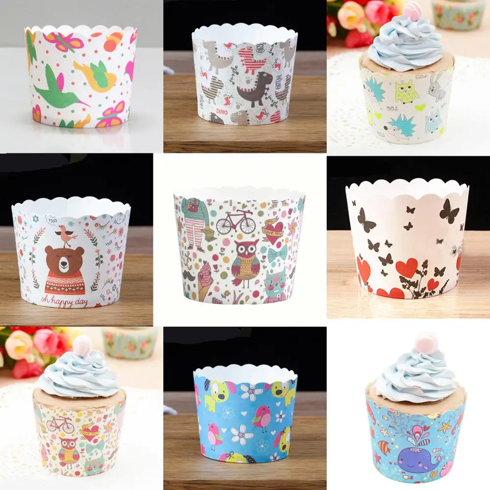 50 шт. Бумажные Формочки для капкейков в виде слона льва короля медведя совы