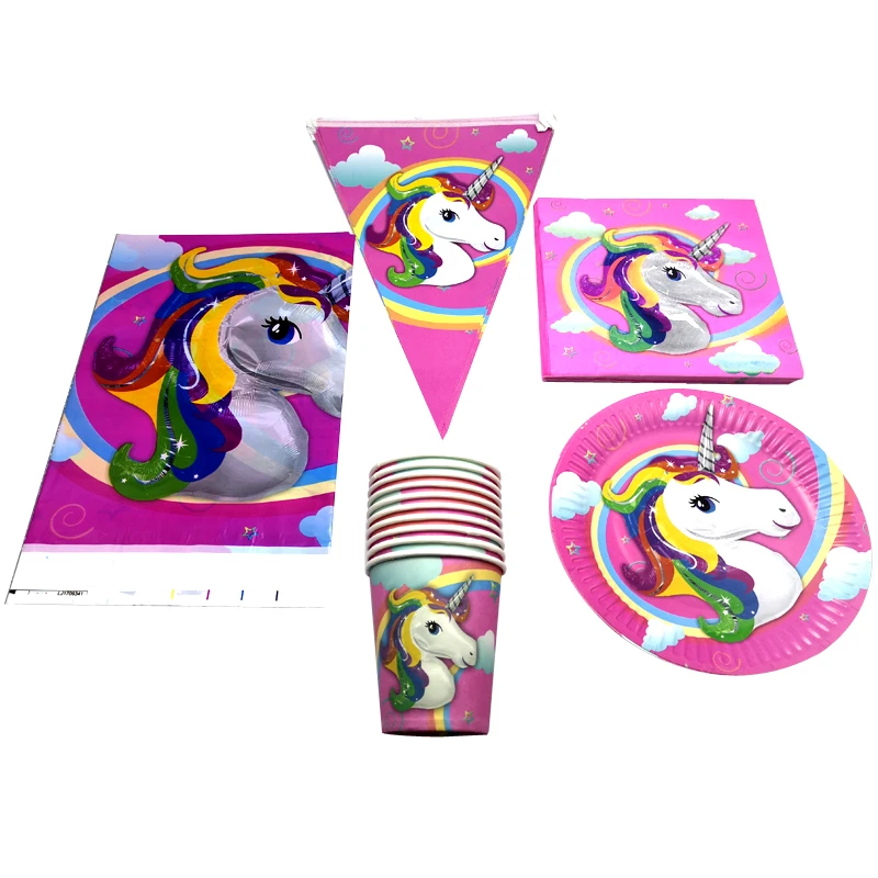 Детские сувениры Единорог салфетки украшения флаги чашки С Днем Рождения