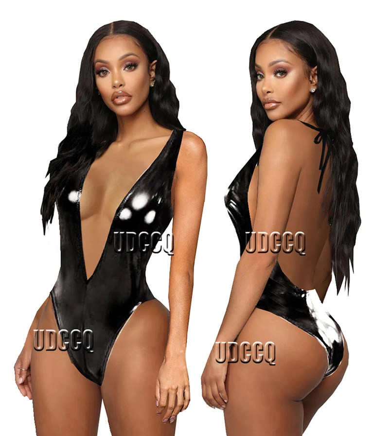 Сексуальное нижнее белье из искусственной кожи с блестящими металлическими