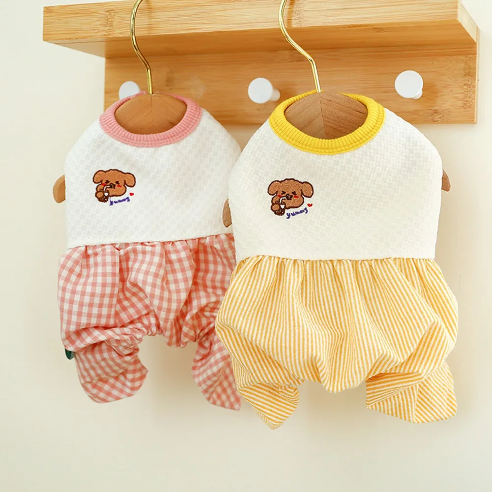 

Cute Dogs Pajamas Leisure Breathable Cotton Dog Clothes Lightweight Dog Four Legged Jumpsuit Clothing