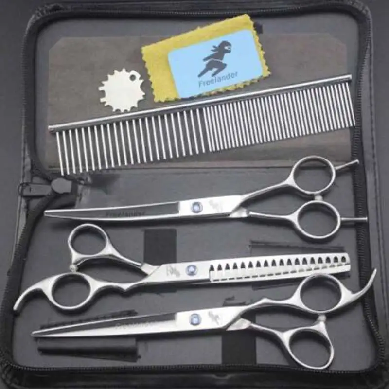 Set2 Freelander 7,0 дюймовый высококачественный набор из 4 предметов ножницы для ухода за домашними животными ножницы для кошек и собак прямой СГИБ набор - Цвет: Set2