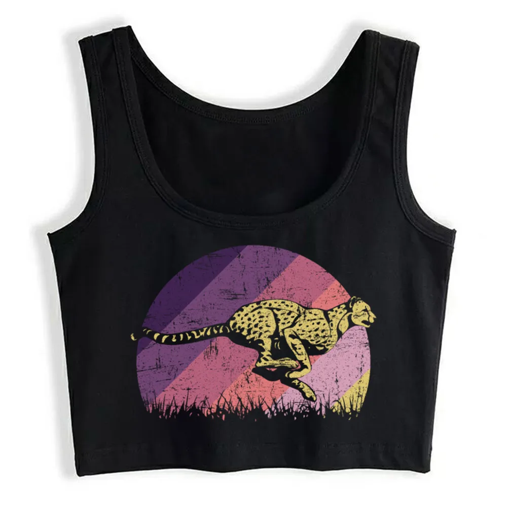 

Crop Top Female Cheetah Running Kawaii Inscriptions Cotton Tops Women