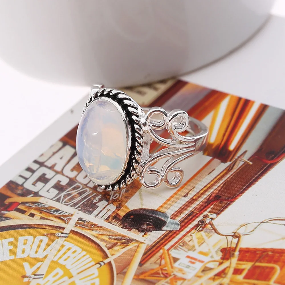 Big Moonstone Retro Rings Silver Finger Ring For Unisex Unique Jewelry Size 6-10 Exquisite | Украшения и аксессуары