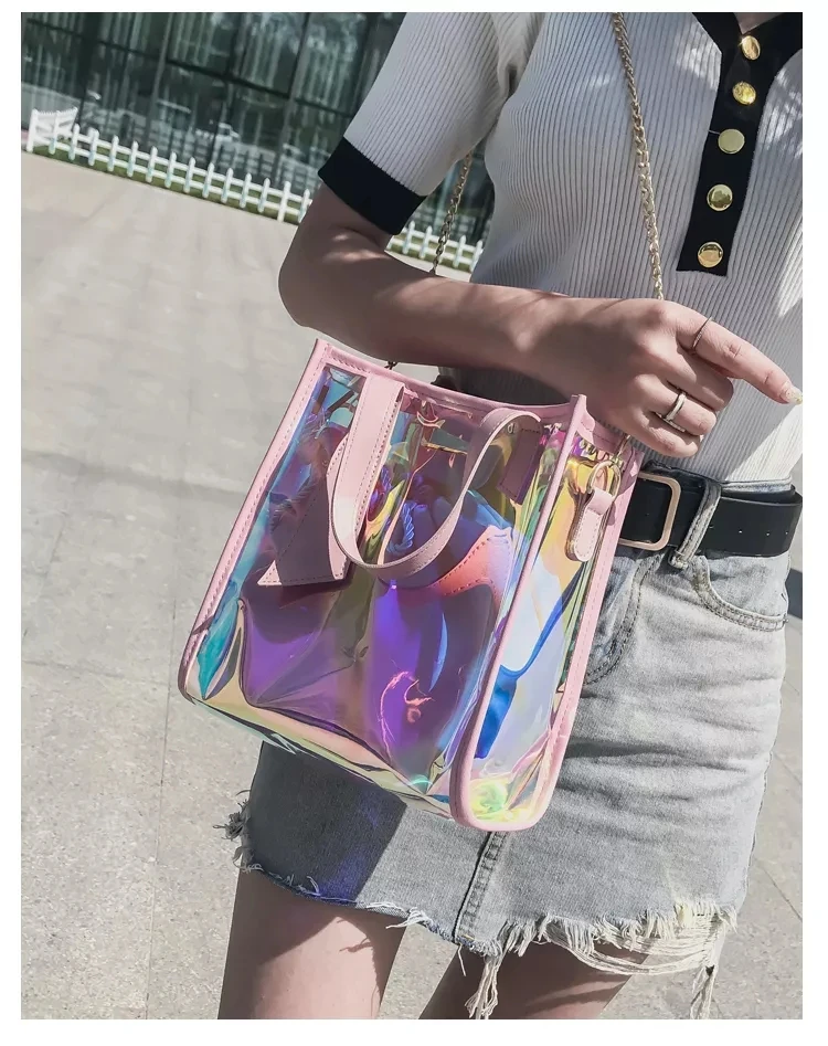 3 вида цветов продукты женская сумка модная через плечо лазерная прозрачная
