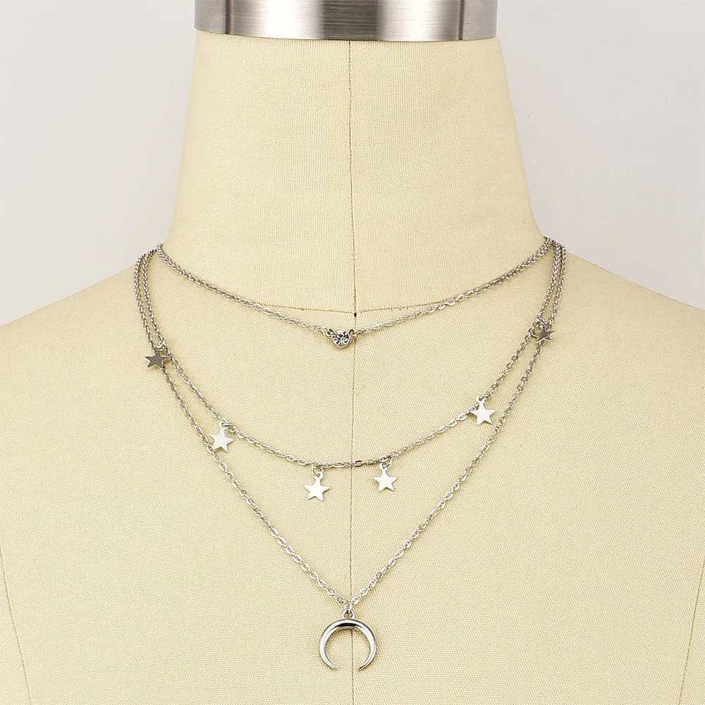 2019 модное многослойное ожерелье-чокер эффектное ожерелье кулон с Луной и