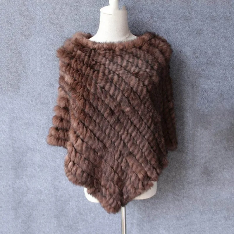 Winter Women Real Rabbit Fur Coat Triangular Shawl Warm Cloak Coats 28 Colors Knitted Poncho Female Party Cape Outerwear | Женская