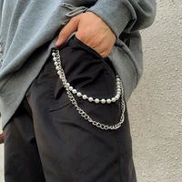 ingesight z titanium steel silver color chunky thick curb cuban key chain double layered imitation pearl waist pants jewelry